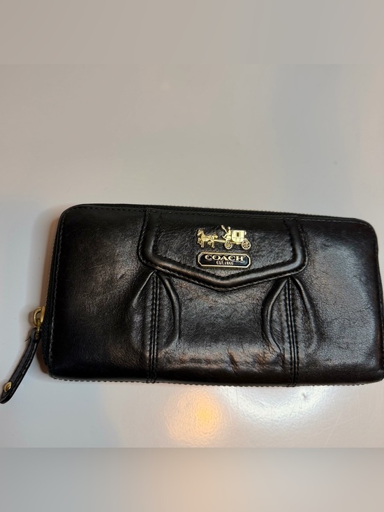Coach Handbags - Coach Black Leather Zip-Around Wallet with Gold Coach Carriage Emblem Madison